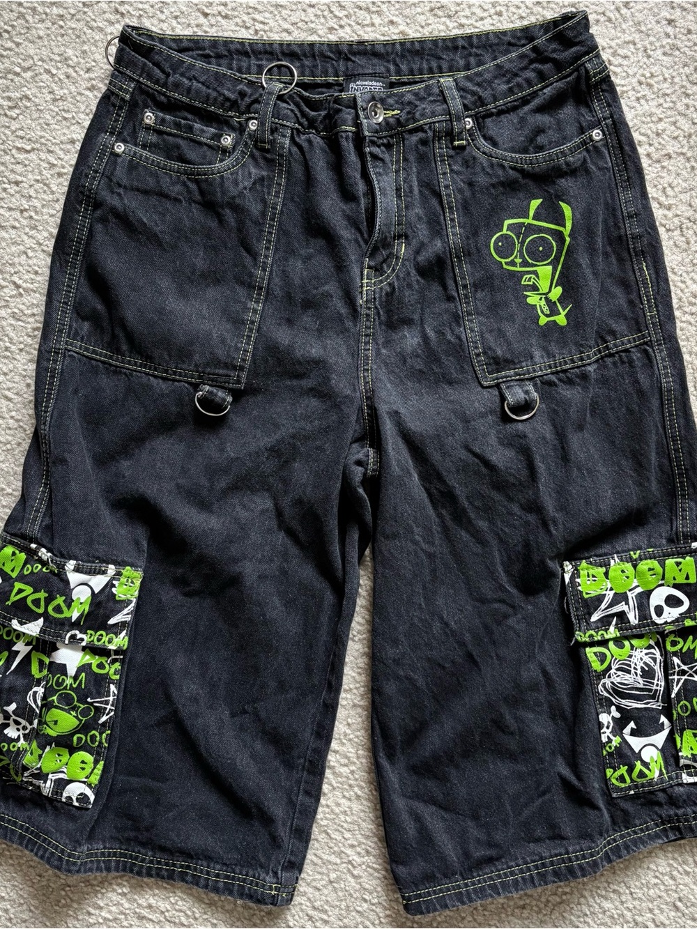 Hot Topic Nickelodeon Invader Zim GIR Wide Leg Cargo Jorts